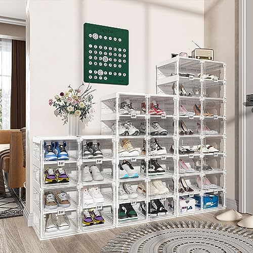 ANTBOX Foldable Shoe Rack,Shoe Organizers for Closet Plastic Shoe Storage Box Space Saving for Entryway, Large Sturdy Stackable Sneaker Cabinet Bins with Magnetic Clear Door 6 Tiers 12 Pairs - Image 2