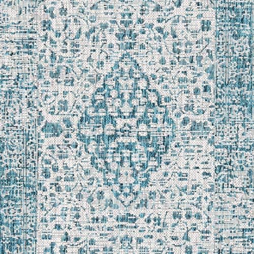 SAFAVIEH Washable Rug Outdoor Courtyard Collection - 2'3" x 8' Runner, Teal & Cream, Non-Shedding & Easy Cleaning, Ideal for Patio, Entryway, Mudroom, Hallway, Kitchen (CY8720-372) - Image 5