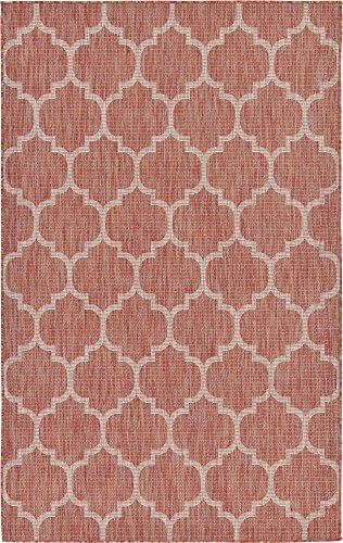 Unique Loom Outdoor Trellis Collection Area Rug (5' 3" x 8' Rectangle, Rust Red/ Ivory) - Image 3