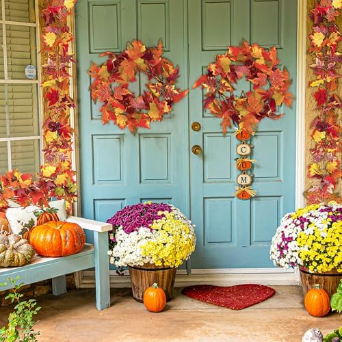 Helimoto Fall Outdoor Garland, 8 Pack 47.2 FT Hanging Fall Garland, Artificial Maple Indoor Autumn Leaves Garlands, Fall Decorations for Home Thanksgiving Decor Wedding Party Wall Fireplace Mantle - Image 6