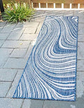 Unique Loom Outdoor Modern Collection Area Rug - Pool (2' x 6' 1" Runner, Blue/ Ivory) by UniqueLoom