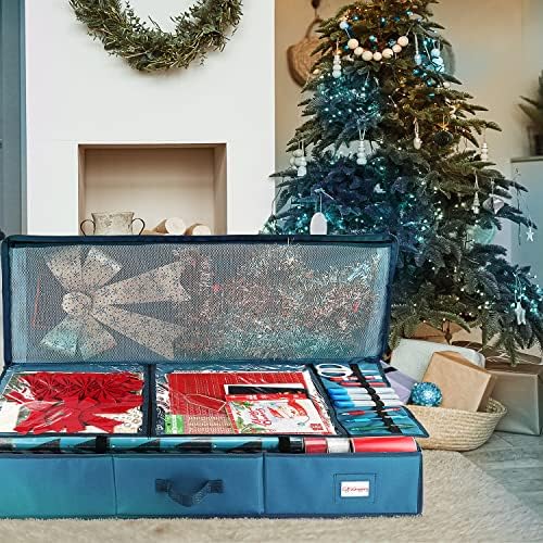 Hearth & Harbor Wrapping Paper Storage Container with Ribbon Storage Organizer - Christmas Storage Bag with Extra Interior Pockets - Gift Wrapping Organizer Storage Fits Up to 26 Rolls of 40" Length - Image 5