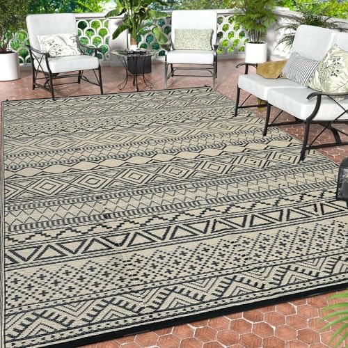 GlowSol 9x12 Outdoor Rug Waterproof Carpet with Carry Bag Outdoor Plastic Straw Rug for Patio Modern Camping Mat Easy Cleaning Reversible Outdoor Carpet for Balcony Deck Backyard RV Picnic,Brown - Image 6