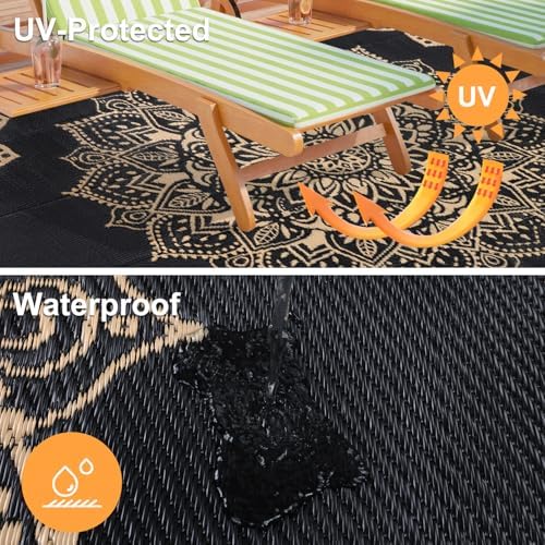 Yamaziot Outdoor Rug 8' x 10', Waterproof Reversible Plastic Straw Rug, Large Outdoor Rugs Mats RV, Picnic, Backyard, Balcony, Porch, Beach, Black Brown - Image 4