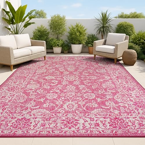 JONATHAN Y Weave Floral Indoor Outdoor Area Rug 9X12 Fuchsia/Light Gray, Tela Bohemian Textured for Backyard, Patio, Porch, Easy-Cleaning, High Traffic, Pet-Friendly, Non-Shedding (SMB100G-9) by JONATHANY