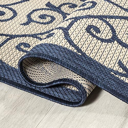 Eyely Filigree Textured Weave Area Rug 3X5 Navy/Beige, Indoor Outdoor Rug - Image 6