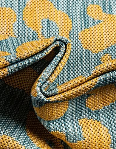 Unique Loom Outdoor Safari Collection Area Rug - Leopard (13' Square, Blue Yellow/ Blue) - Image 6
