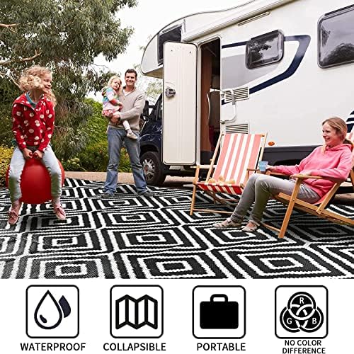 9' x 12', Plastic Straw Rug, Outdoor Patio Rugs, RV Rug, Large Floor Mat and Rugs for Outdoors, RV, Patio, Backyard, Deck, Picnic, Beach, Trailer, Camping, (Black&White | Diamond) - Image 5