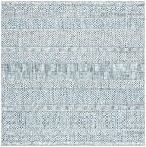 SAFAVIEH Washable Rug Outdoor Courtyard Collection - 6'7" Square, Light Grey & Aqua Blue, Non-Shedding & Easy Cleaning, Ideal for Patio, Backyard, Mudroom (CY8196-37112) - Image 2