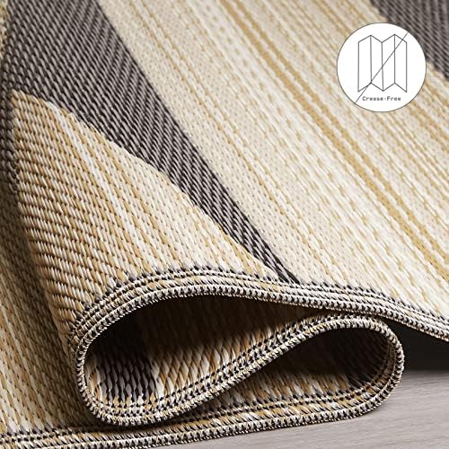 Fab Habitat Outdoor Rug - Waterproof, Fade Resistant, Crease-Free - Premium Recycled Plastic - Geometric Tribal - Patio, Deck, Porch, Balcony, Laundry Room - Cairo - Natural & Black - 4 x 6 ft - Image 5