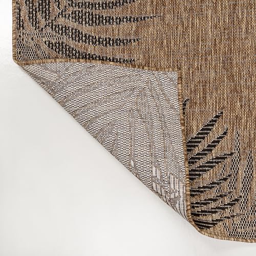 JONATHAN Y Tuscan Sun Polypropylene Indoor Outdoor Area Rug, Brown and Dark Gray Isla Coastal Cottage Palm Frond Border Design, 4' x 6', Durable Low-Pile for Patio or Entryway TSN207E-4 - Image 5