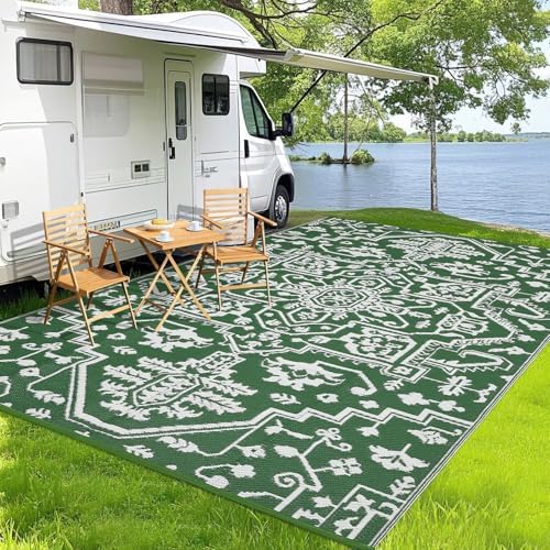 Outdoor Rugs Boho Large Outdoor Rug 9x18 Plastic Carpet RV Mat Carpet for Patio, Outside Entry, Backyard, Deck, Bench, Picnic, Camper，Green - Image 3
