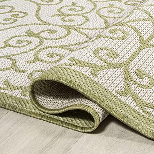 Eyely Filigree Textured Weave Area Rug 9X12 Green/Cream, Indoor Outdoor Rug - Image 7