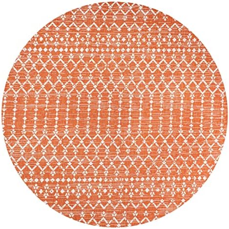 Eyely Moroccan Woven Round Rug 5 Ft Orange/Cream, Indoor Outdoor Rug - Image 3