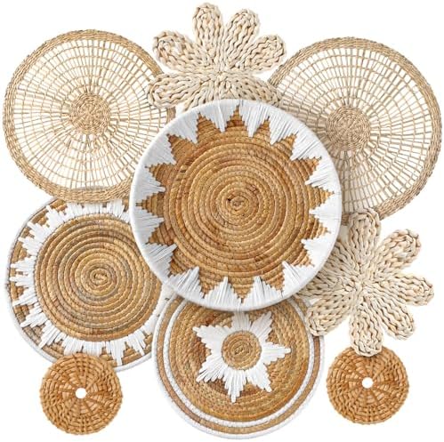 Xuhal 8 Pcs Boho Wall Basket Decor Decorative Bulrush Woven Basket Wall Decor Rustic Farmhouse Hanging Baskets for Kitchen Rustic Home Summer Decorations by Xuhal