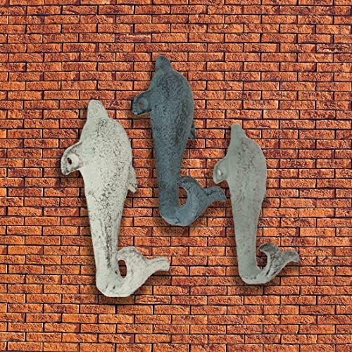Zeckos Set of 3 Dolphin Wall Hooks, 5.25 Inch Distressed Cast Iron - Image 5
