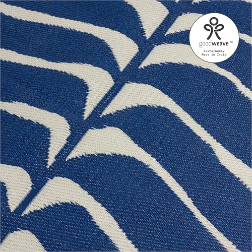 Fab Habitat Tropical Botanical Floral Outdoor Rug - Waterproof, Crease-Free Fade Resistant, Reversible - Recycled Plastic - Patio Porch Balcony Deck Yard Garden - Hilo Navy - 5x8 ft - Image 6