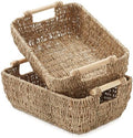 Casafield Set of 2 Seagrass Oval Storage Baskets with Wooden Handles - Large, Woven Bin Organizers by Casafield