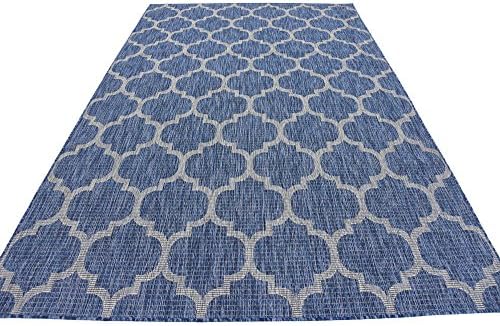 Unique Loom Outdoor Trellis Collection Area Rug (6' 1" x 9' Rectangle, Navy Blue/ Ivory) - Image 6