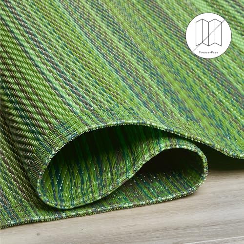 Fab Habitat Striped Outdoor Rug - Waterproof, Fade Resistant, Crease-Free, Reversible - Premium Recycled Plastic - Patio Porch Balcony Deck - Cancun Green - 8x10 ft - Image 5