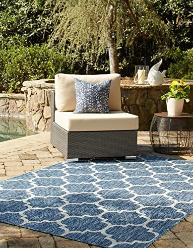 Unique Loom Outdoor Trellis Collection Area Rug (10' x 13' 1" Rectangle, Navy Blue/ Ivory) - Image 4