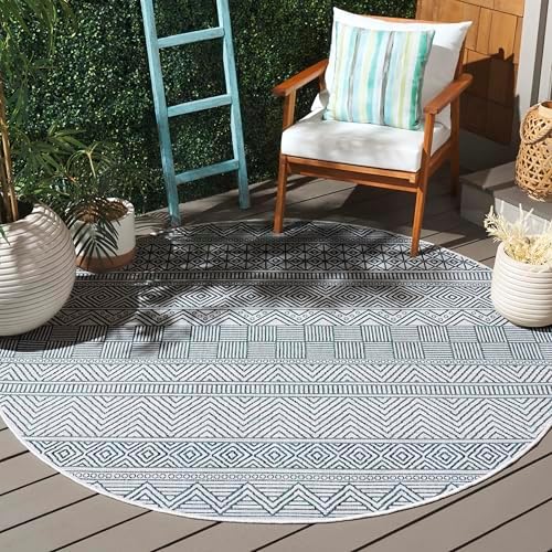 SAFAVIEH Washable Rug Outdoor Courtyard Collection - 6'7" Round, Ivory & Turquoise, Non-Shedding & Easy Cleaning, Ideal for Patio, Backyard, Mudroom (CY8196-53512) by SAFAVIEH