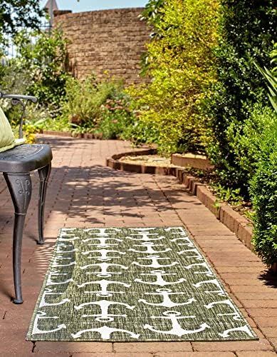 Unique Loom Outdoor Coastal Collection Area Rug - Ahoy (2' 7" x 12' 2" Runner, Green/ Ivory) - Image 4
