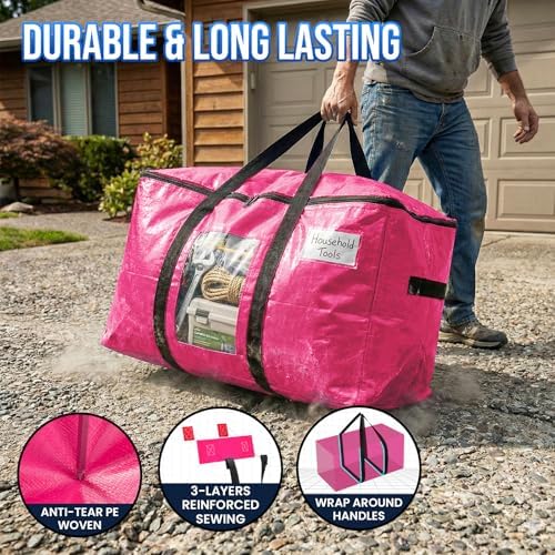 TAILI 12 Pack Pink Extra Large Moving Bags,Storage Bags with Visible Window - Image 3