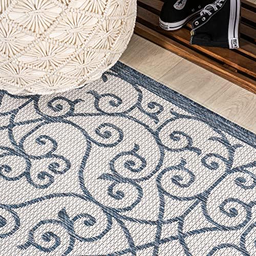 Eyely Filigree Weave Runner Rug 2X10 Blue/Cream, Indoor Outdoor Rug - Image 7