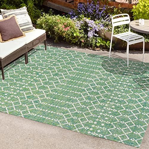 Eyely Moroccan Textured Weave Area Rug 4X6 Green/Cream, Indoor Outdoor Rug by eyely