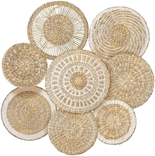 Xuhal 8 Pcs Boho Wall Basket Decor Decorative Bulrush Woven Basket Wall Decor Rustic Farmhouse Hanging Baskets for Kitchen Rustic Home Summer Decorations by Xuhal