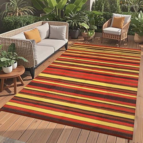 Garvee Modern 9x12 Outdoor Rug Colorful Striped Red Plastic Straw Rugs by Garvee