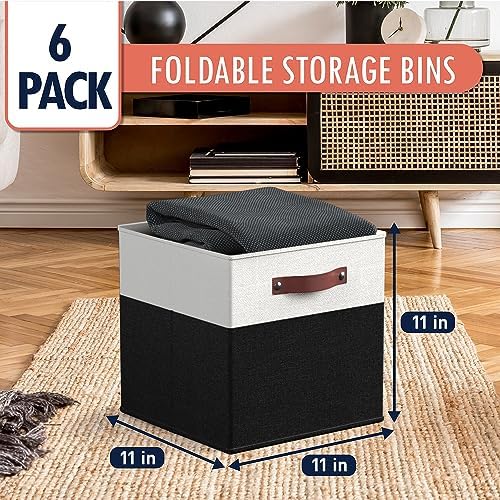 Ornavo Home 11x11 Foldable Fabric Storage Cube Bins, 6 Pack, White/Black - Image 6