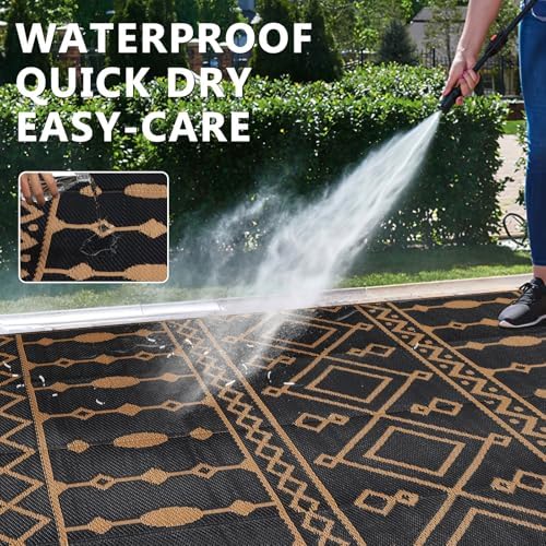 Acekool Outdoor Rug, 9x12 FT Reversible Plastic Straw Patio Camping Rugs, Waterproof Large Floor Mat and Rug for Outdoors, Outside Carpet for Rv, Deck, Camper, Picnic, Black & Brown - Image 4