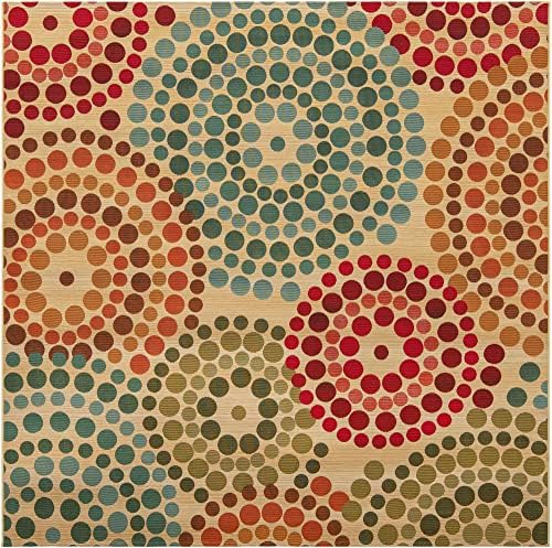 Unique Loom Outdoor Modern Collection Area Rug - Spark (7' 10" Square, Beige/ Burgundy) - Image 2