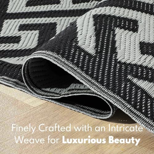 Waterproof Outdoor Rug 9x12 ft, Reversible Plastic Straw Rug, Easy to Clean Patio Rug, Portable Carpet for Patio, RV, Deck, Balcony, Backyard, Picnic, Beach, I-Shaped, Black - Image 6