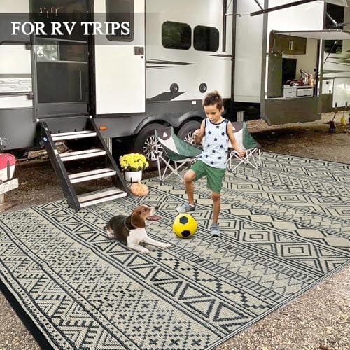 GlowSol 9x18 Outdoor Rug Waterproof Carpet with Carry Bag Outdoor Plastic Straw Rug for Patio Modern Camping Mat Easy Cleaning Reversible Outdoor Carpet for Balcony Deck Backyard RV Picnic,Brown - Image 7