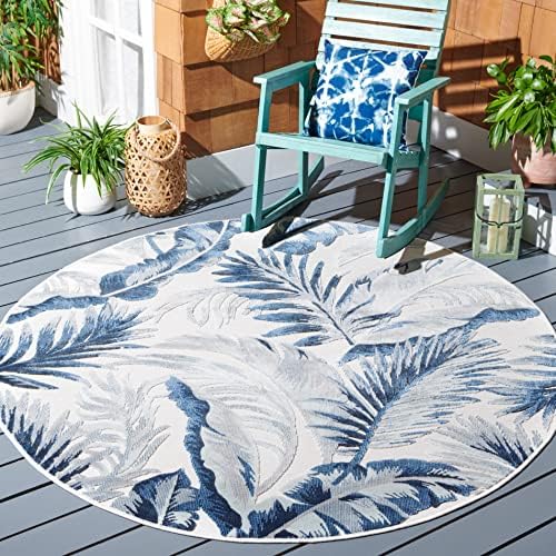 SAFAVIEH Washable Rug Outdoor Cabana Collection - 6'5" Round, Ivory & Navy, Non-Shedding & Easy to Clean, Ideal for Patio, Backyard, Mudroom (CBN452A) by Unknown