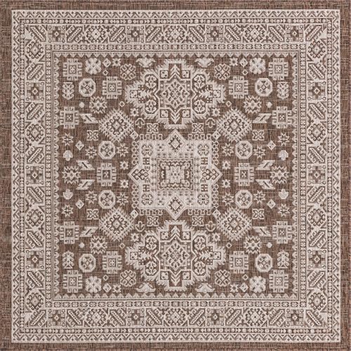 Rugs.com - Outdoor Aztec Rug – 5 Ft Square Brown Indoor/Outdoor Rug – Durable, Easy-Clean, Perfect for Patios and Porches - Image 3