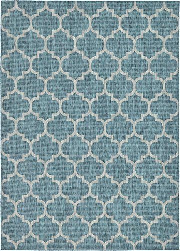 Unique Loom Outdoor Trellis Collection Area Rug (8' x 11' 4" Rectangle, Teal/ Gray) - Image 3