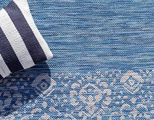 Unique Loom Outdoor Border Collection Area Rug - Floral Border (7' 1" x 10' Rectangle, Blue/ Ivory) - Image 5