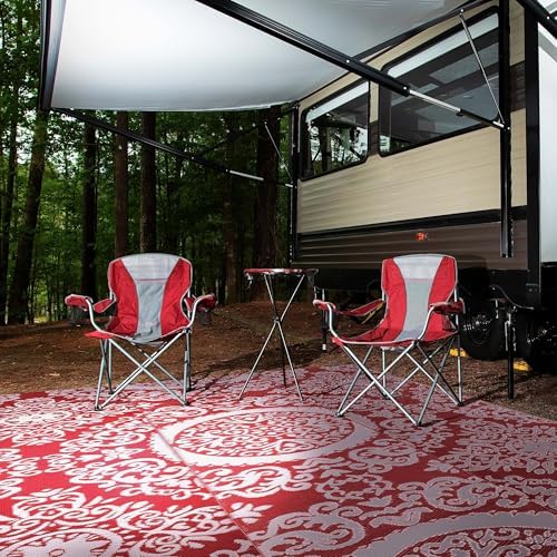 NUU GARDEN Outdoor Rug, Plastic Straw Foldable Area Rug Indoor Outdoor Carpet for Patio Decor Balcony Camping Picnic RV, 6 ft x 9 ft, Red and White - Image 2