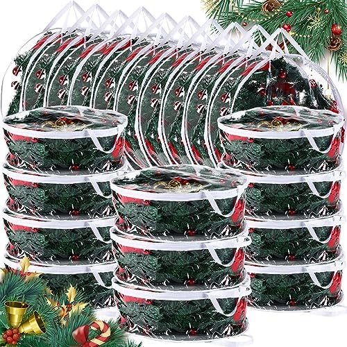 Zhengmy 15 Pcs 30 Inch Christmas Wreath Storage Bags Transparent Wreath Storage Container Bulk Wreaths Box with Dual Zippers and Handles for Xmas Holiday Wreaths Garland by Zhengmy