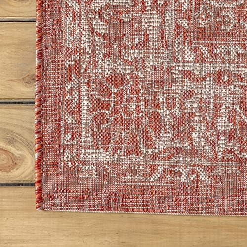 JONATHAN Y Weave Floral Indoor Outdoor Area Rug 4X6 Red/Taupe, Tela Bohemian Textured for Backyard, Patio, Porch, Easy-Cleaning, High Traffic, Pet-Friendly, Non-Shedding (SMB100A-4) - Image 5