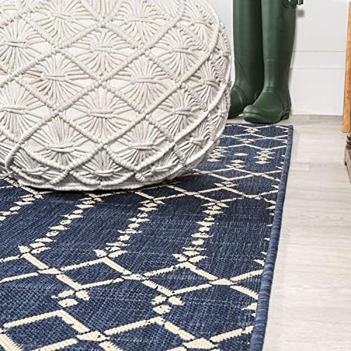 Eyely Moroccan Textured Weave Area Rug 6X9 Navy/Beige, Indoor Outdoor Rug - Image 2