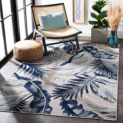 SAFAVIEH Washable Rug Outdoor Cabana Collection - 6'5" x 9'6", Beige & Navy, Non-Shedding & Easy to Clean, Ideal for Patio, Backyard, Mudroom (CBN452F) by Unknown