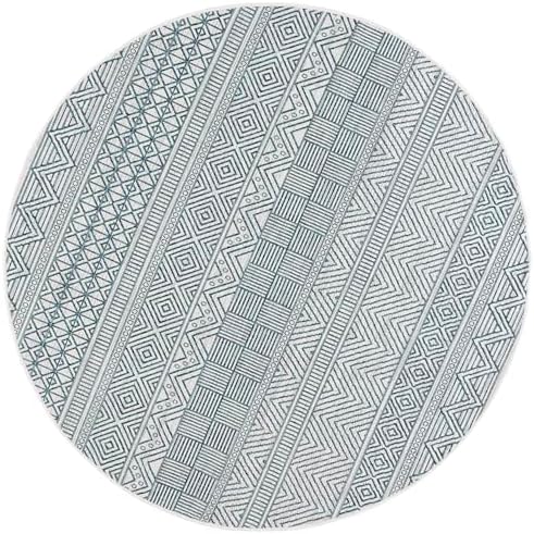 SAFAVIEH Washable Rug Outdoor Courtyard Collection - 6'7" Round, Ivory & Turquoise, Non-Shedding & Easy Cleaning, Ideal for Patio, Backyard, Mudroom (CY8196-53512) - Image 2