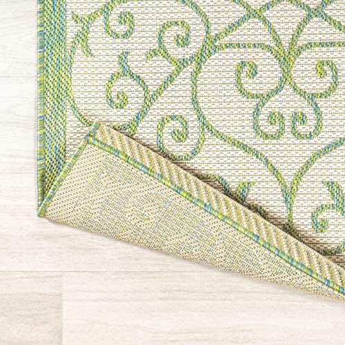 Eyely Filigree Weave Runner Rug 2X8 Cream/Green, Indoor Outdoor Rug - Image 7