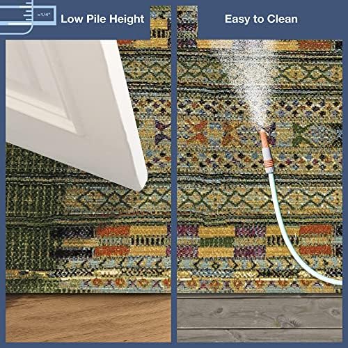 Liora Manne Marina Indoor/Outdoor Power Loomed Synthetic Blend Low Profile Area Rug - Traditional Geometric Casual Southwestern Colorful (Tribal Stripe Green) (2'7" x 4'3") - Image 4