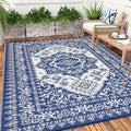 Outdoor Plastic Straw Rug 9x18 Large Washable Floor Mat Medallion Waterproof Rug for Patio Reversible Rug for Outdoors RV Beach Patio Camping Backyard Deck Picnic Camping Outside Dark Blue by Unknown